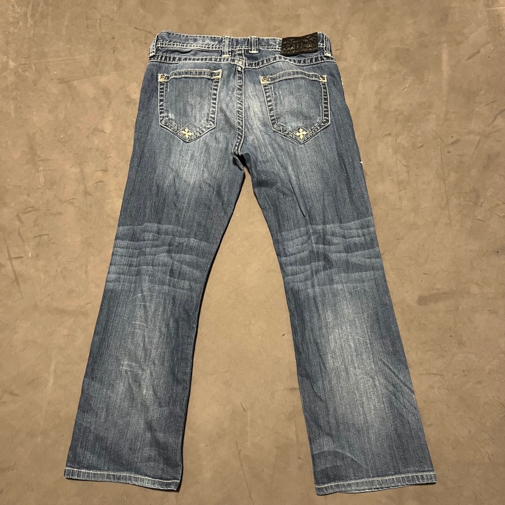 Affliction Blake Jeans Men 31x27 Blue Denim Straight Leg Thick Stitch Y2K